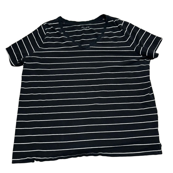 Ava & Viv Tops - Ava & Viv Black White Stripes Cotton Spandex Casual Short Sleeves Women’s 3X